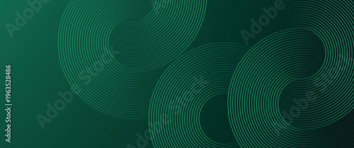 Abstract green glowing geometric lines on dark green background. Shiny circular line pattern. Futuristic tech design perfect for banners, posters, websites, and covers.