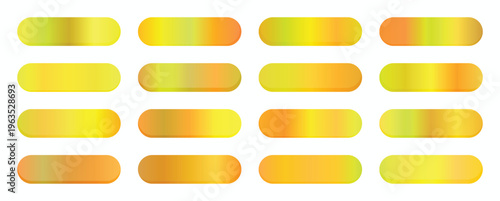 Sixteen horizontally oriented rounded buttons showcase a warm color palette transitioning from bright yellow to deep orange and hints of lime green.