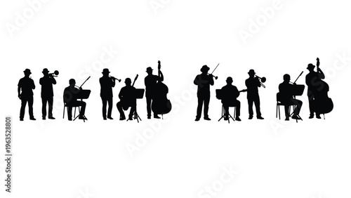 Silhouette of a jazz band performing on stage