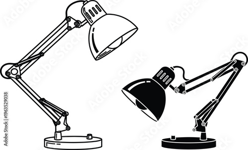 Two adjustable desk lamps with different shades