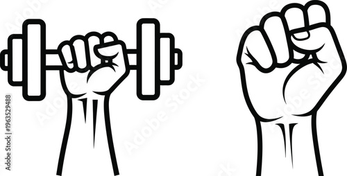 Illustration of two fists with one holding a dumbbell