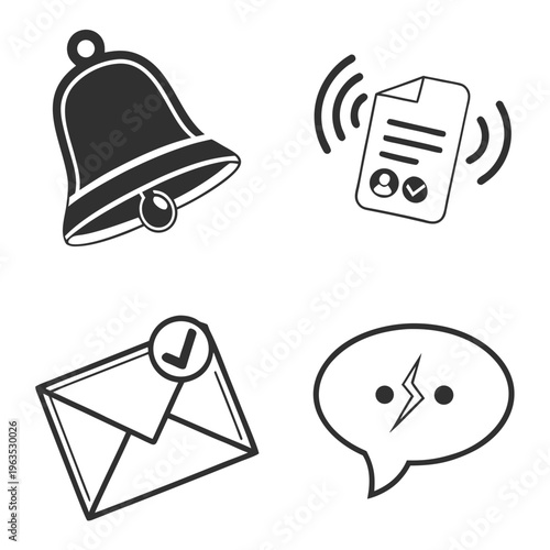 Business notification and task confirmation icon set line art design