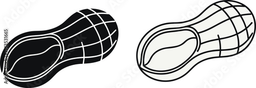 Geometric peanut shape illustration, black and white contour design, abstract 3D vector artwork, minimal modern surface pattern, stylized symmetry model