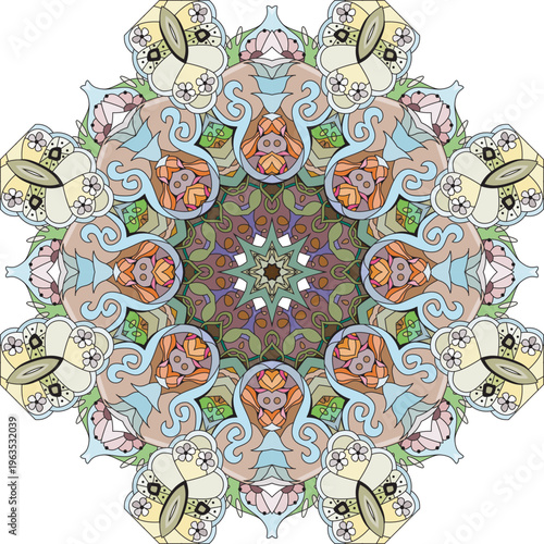 Colorful cute Mandalas. Decorative unusual round ornaments.
