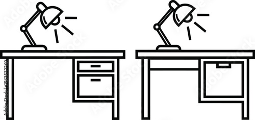 Two desks with lamps on top