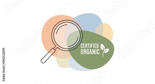 Magnifying Glass Inspecting Certified Organic Label.