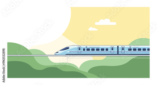 Modern High Speed Train Traveling Through Landscape.