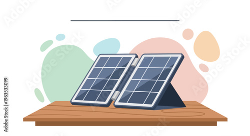 Solar Panels on Wooden Stand Illustration.