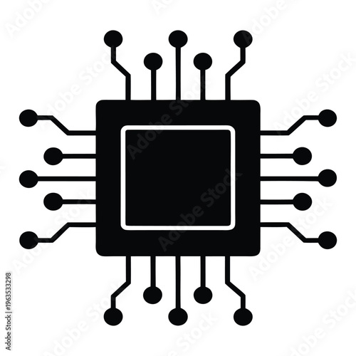 
AI Microchip Processor Circuit Black and White Technology Concept