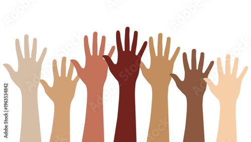Diverse hands raised in unity