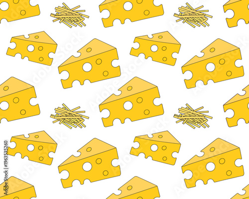 Cheese slices and pasta on white background for food illustration design