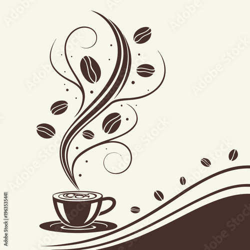 Espresso Cup Silhouette with Artistic Splash Swirl