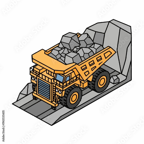 Heavy Duty Mining Dump Truck Loaded with Rocks.