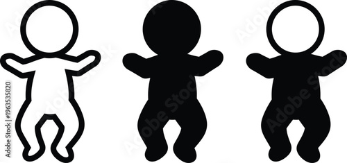 Three minimalist human figures in different shades