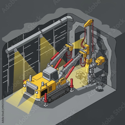 Heavy Duty Mining Drill Machine in Underground Operation.