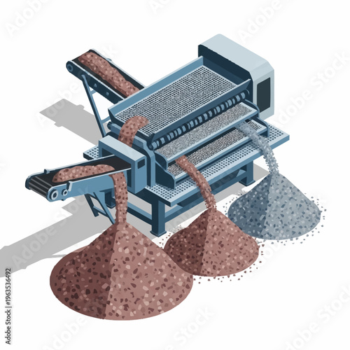 Industrial Sorting Machine Separating Materials into Piles.