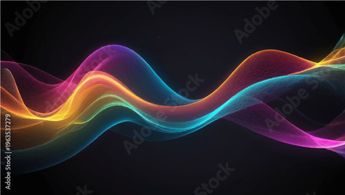 A dynamic stream of flowing colorful light curves gracefully against a black backdrop, creating a sense of ethereal beauty and vibrant energy.