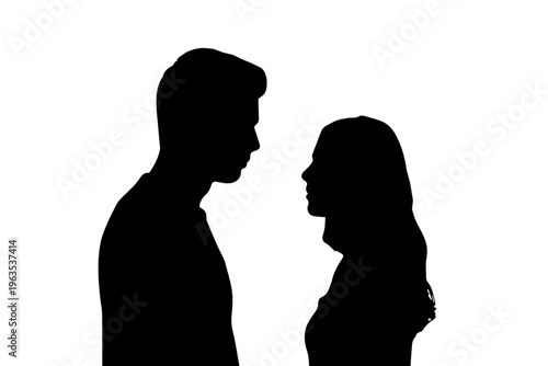 Silhouettes of two individuals engaged in a close and intense conversation