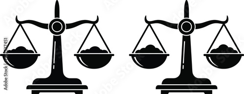 Balanced scales of justice with equal weights