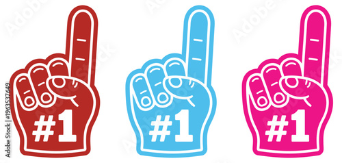Sports foam finger icon, colorful number one, cheering fan, team loyalty, enthusiasm and celebration, vector illustration for sports events.
