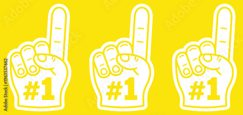 Sports foam finger icon, colorful number one, cheering fan, team loyalty, enthusiasm and celebration, vector illustration for sports events.