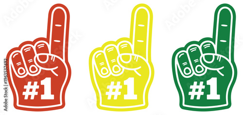 Sports foam finger icon, colorful number one, cheering fan, team loyalty, enthusiasm and celebration, vector illustration for sports events.