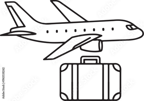 Plane and Luggage Icon Set for Air Travel Vacation and Journey Symbols Minimalist Vector Illustration Isolated on White Background for Tourism Design