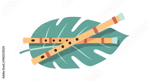 Flutes on a Green Leaf Illustration.
