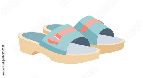 Pair of Blue Sandals with Orange Stripes.