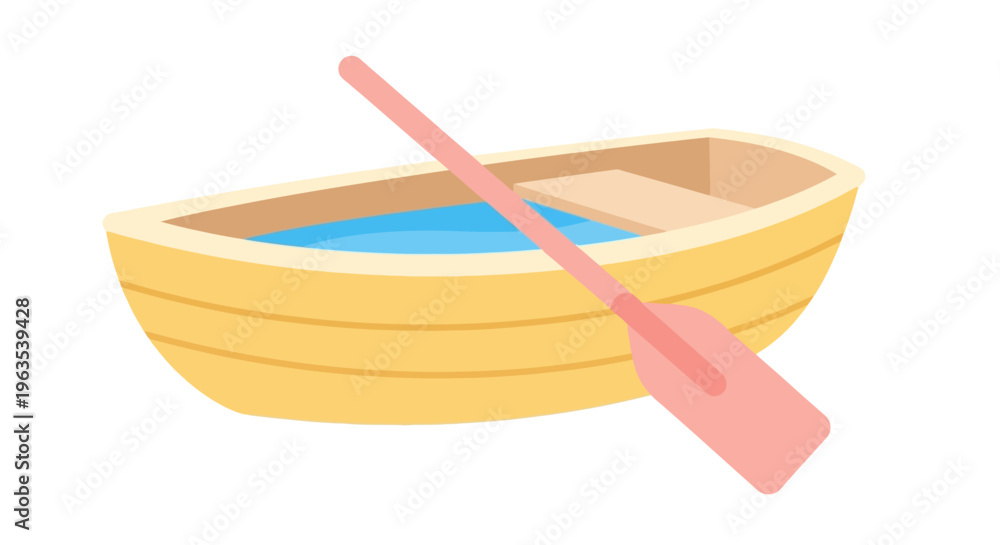 Fototapeta premium Yellow Boat with Oar and Water Inside.