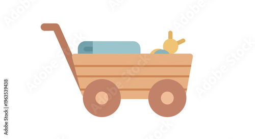 Wooden Toy Cart with Rabbit and Toy.