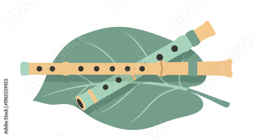 Flute on Leaf Illustration with Details.