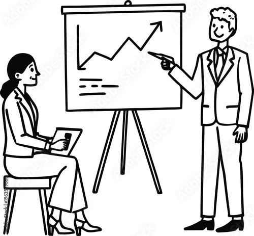 Business professionals engaged in a meeting with a graph presentation
