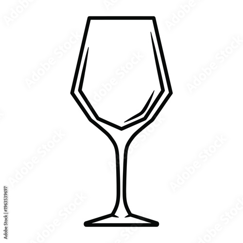 Minimalist wine glass vector icon, elegant black line art stemware illustration, modern crystal glass silhouette for winery and restaurant branding