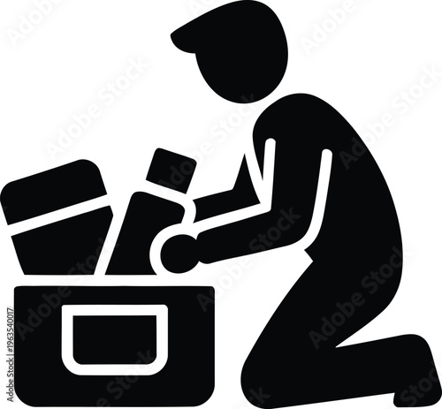 Donation Charity Icon with Volunteer Giving Box and Support Concept Silhouette Vector Illustration