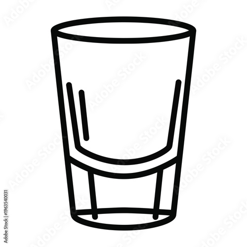 Minimalist shot glass vector icon, black line art of a small liquor glass, empty barware glassware illustration for menu design and bar signage