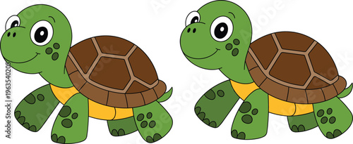 Cute cartoon green turtle character vector illustration with friendly expression for children education and nursery decor