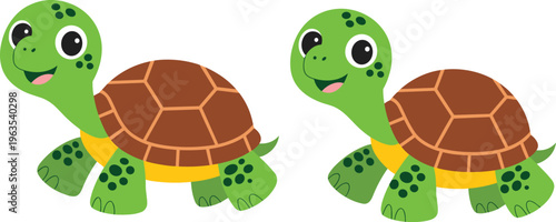 Cute cartoon green turtle character vector illustration with friendly expression for children education and nursery decor.