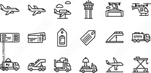 Collection of industrial and transportation icons