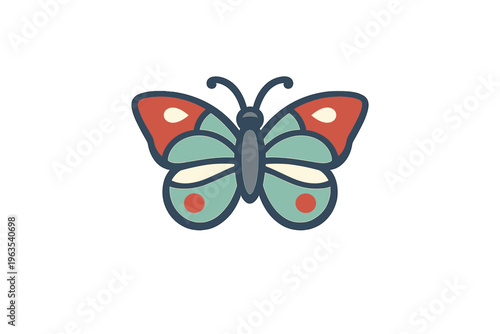 A stylized vector illustration of a colorful butterfly with teal