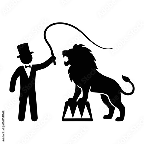 Canvastavla silhouette icon lion charmer vector illustration