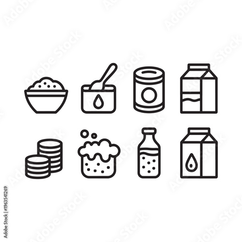 Breakfast food icons cereal milk pancakes and related items