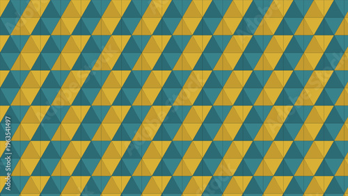Seamless geometric pattern featuring an abstract tessellation of interlocking triangles in a modern, vibrant teal and mustard yellow color palette, creating a dynamic backdrop for web