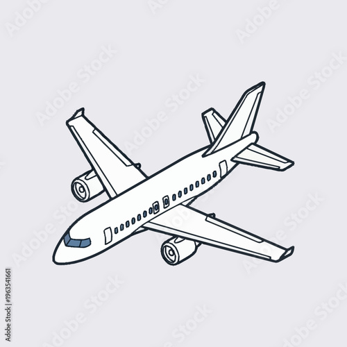 A detailed illustration of a commercial airplane in flight.
