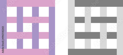 Minimalist interlaced weave pattern elements in purple, pink, and grey tones for modern graphic decor.