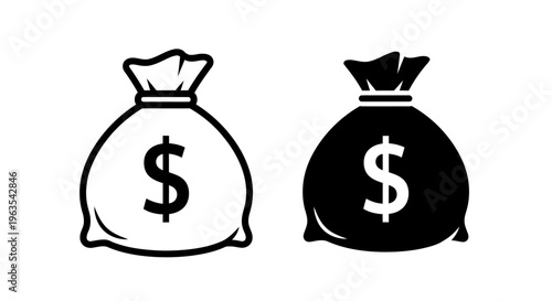 Two money bags with dollar signs on a white background