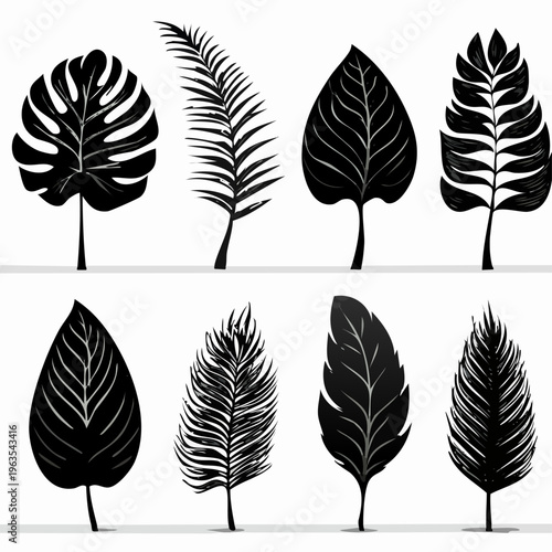 Collection of various leaf silhouettes.