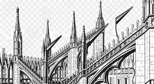 Ornate Gothic architecture with spires, arches, and intricate stonework