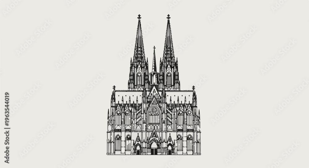 Obraz premium Ornate gothic cathedral with twin spires and intricate facade detail