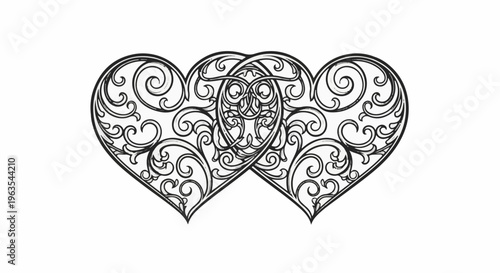 Ornate intertwined hearts with elaborate scrolling filigree designs